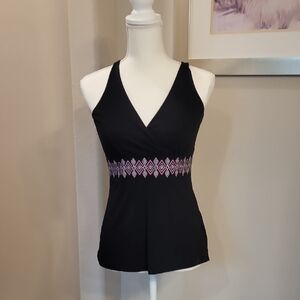 White House Black Market Black Camisole with Pink Geometric Design